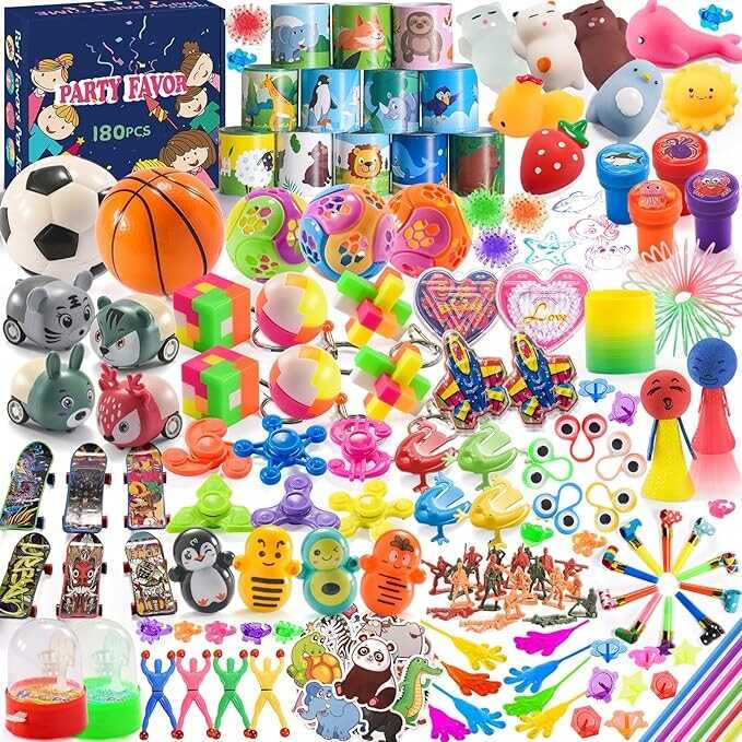 Roll over image to zoom in Yutin 180 PCS Party Favor for Kids 4-8-12, Treasure Chest for Kids Classroom Prizes, Goodie Bag Stuffers Pinata Fillers 3-5, Bulk Small Prizes Box Toys, Birthday Party Gifts