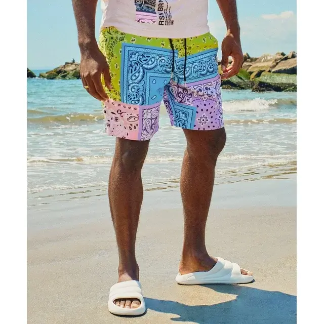 Reason Clothing Mens Bandana Swim Shorts (Multi Color)