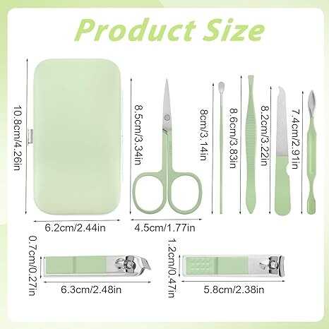 simarro Travel Manicure Set, 7 in 1 Manicure Pedicure Kit for Women, Stainless Steel Nail Clipper Personal Care Nail Tools Kit for Home Workplace Outdoor Travel(Matcha Green)