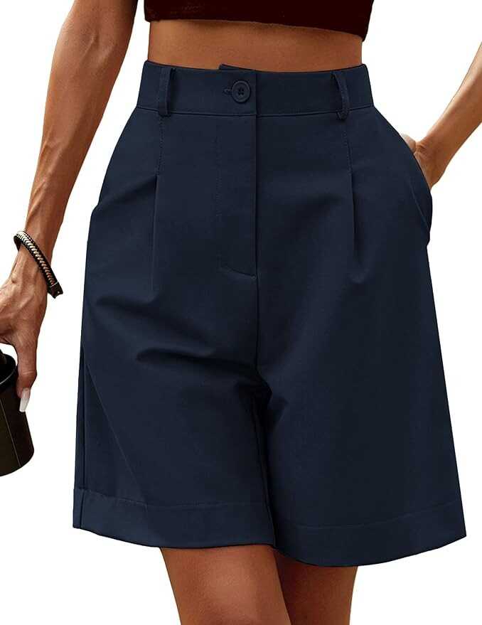 HOTOUCH Shorts for Women Bermuda Shorts Casual Elastic High Waisted Wide Leg Shorts Knee Length Summer Shorts with Pockets