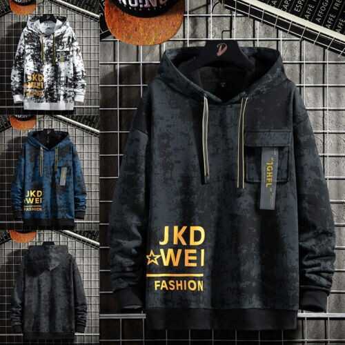 Mens Loose Long Sleeve Hooded Sweatshirt Tops Casual Camouflage Pullover Hoodies