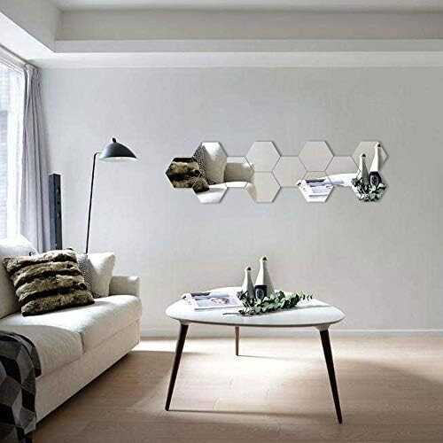 Mirror Wall Stickers, 12PCS Hexagon Mirror Art DIY Home Decorative Hexagonal Acrylic Wall Sheet Plastic Tiles Home Living Room Bedroom Sofa TV Background Wall Decal Decoration (Silver)