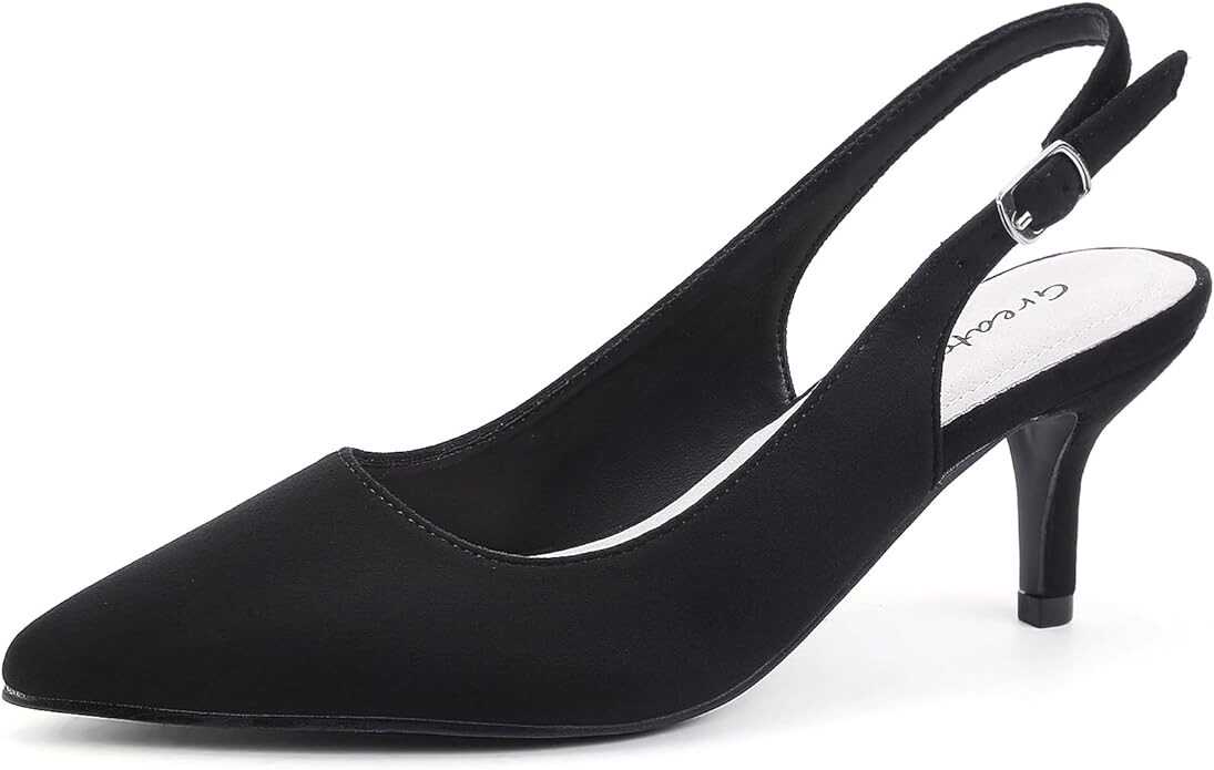 Greatonu Women's Slingback Kitten Heel Pointed Toe Dress Pumps Shoes