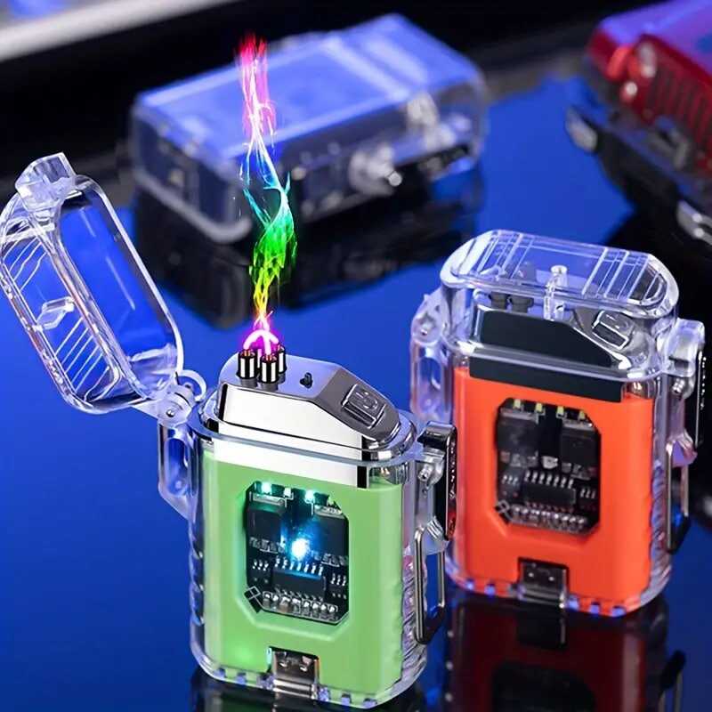 Electronic Pulse Rechargeable Lighter With Flashlight, Portable Double-arc Cigarette Lighter, Christmas Gift Birthday Gift