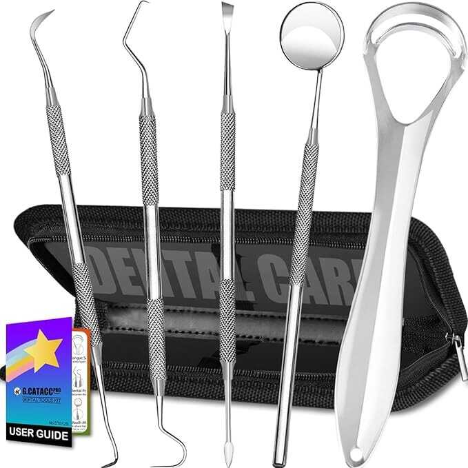 G.CATACC Dental Tools, Dental Pick, Dental Hygiene Kit, Oral Care Teeth Cleaning Tools Set, Stainless Steel Tooth Scraper Plaque Tartar Cleaner, Plaque Remover for Teeth - with Case