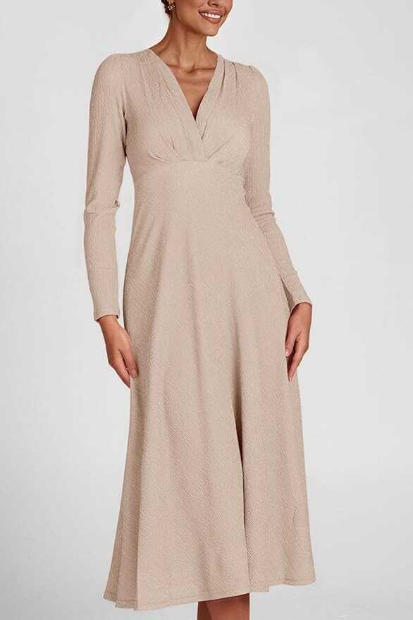 Pretty Garden Womens 2024 Fall Long Sleeve V Neck A Line Flowy Midi Dresses