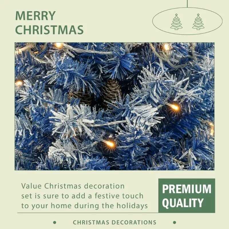 Pre-lit Xmas Tree Artificial Christmas 4-Piece Set Wreath and Set of 2