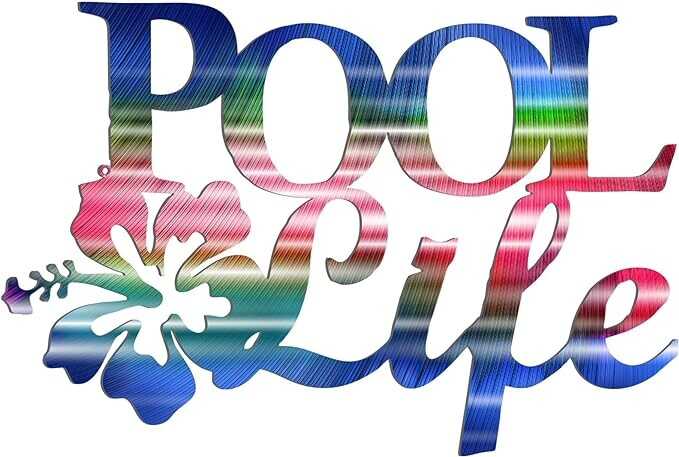 Tandefio Pool Life Metal Wall Art Decor Hibiscus Flower Coastal Metal Wall Art Tropical Outdoor Decor Swimming Pool Sign for Summer Beach Patio Living Room Bathroom Boat Decorations