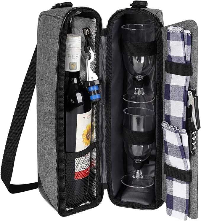 ALLCAMP Wine Tote Bag with Cooler Compartment，Picnic Set Carrying Two Sets of Tableware（Gray）