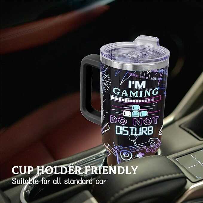 Gamer Gifts, 40 Oz Gaming Tumbler with Handle and Straw Gamer Cup Coffee Mug Tumbler for Men, Cool Gaming Accessories Stuff, Unique Valentines Gifts for Gamers Men Boys Gaming Gifts for Men Teen Boys
