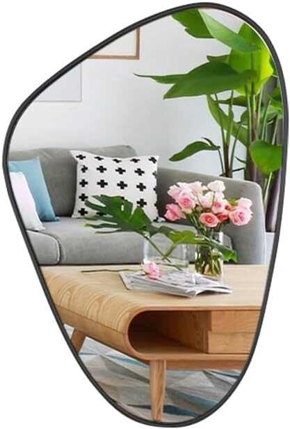 Mirrts 16x24 Inch Irregular Black Living Room Mirror– Modern Decorative Framed Wall Mirror for Bedroom, Bathroom Room, and Entryway Décor-Asymmetrical Wall Mirror