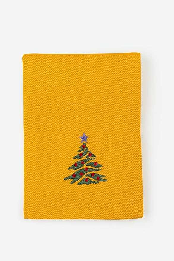 Candy Cottons Christmas Napkins Cloth Napkins Yellow Dining Table Dinner Napkins| Washable Cotton Napkins Easter Basket Decor|Christmas Tree Embroidered 18x18 in Yellow Pk of 6 Cocktail Party Napkins