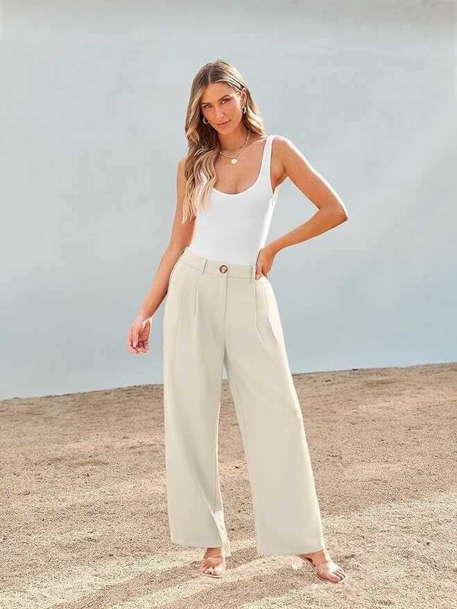 AUTOMET Women Wide Leg Dress Pants High Waisted Loose Fit Business Casual Work Trousers with Pockets 2024