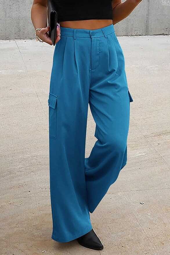 Pretty Garden Womens Business Pants Wide Leg High Waisted Capris Straight Long Work Trousers With Pockets