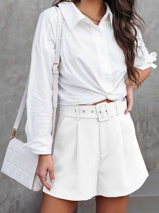 NIMIN High Waisted Belted Shorts for Women Summer Casual Office Work Shorts with Pockets 2023