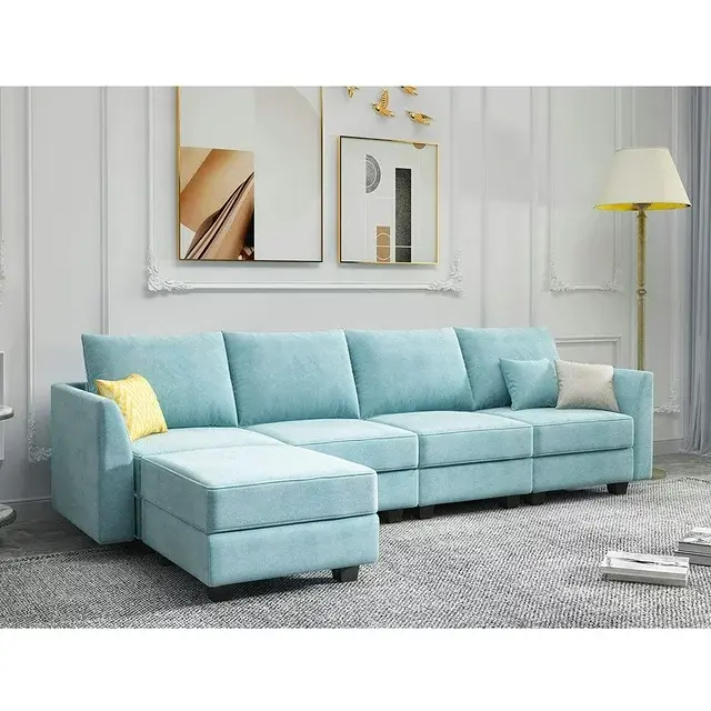 HONBAY Reversible Sectional Sofa L Shaped Convertible Couch with Storage, Aqua Blue