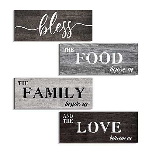 4 Pieces Bless Food Family Love Signs for Kitchen Wall Decor Plaque