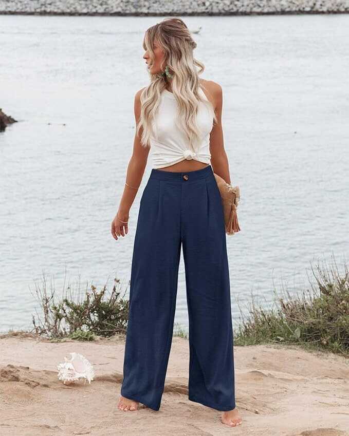 Angerella Women's Wide Leg Pants High Elastic Waisted in The Back Business Work Trousers Long Casual Pants