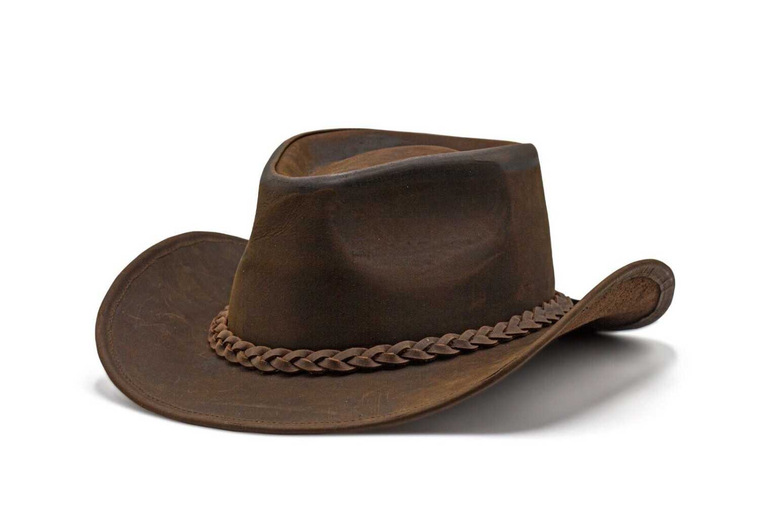 Men's Brown Genuine Leather Cowboy Western Hat