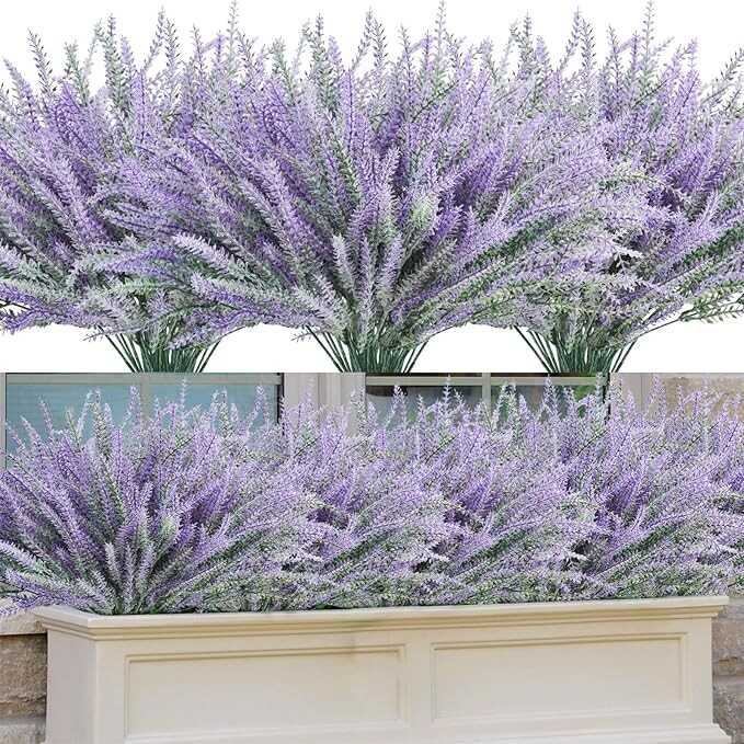 obbsie 30 Bundles Artificial Lavender Outdoor, 14.5" UV Resistant Faux Plants Outdoor Greenery Stems No Fade Plastic Fake Flowers for Outdoor Window Garden Office Patio Porch Decor
