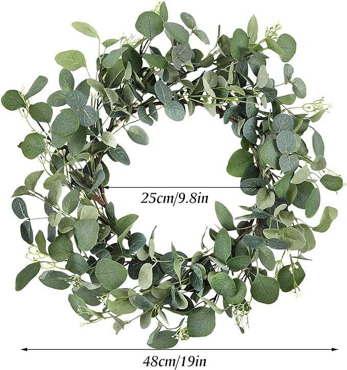 CEWOR Artificial Eucalyptus Wreath for Front Door Fall Wreath Large Green Leaf Wreath for Wall Window Farmhouse Garland Decor
