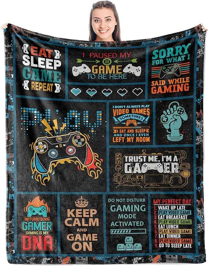 Punofell Gamer Gifts - Best Gaming Gifts for Men - Game Room Decor Gift for Boys/Men - Gifts for Gamers - Video Game Lover Gifts - Gifts for Gaming Blanket 50" x 60"