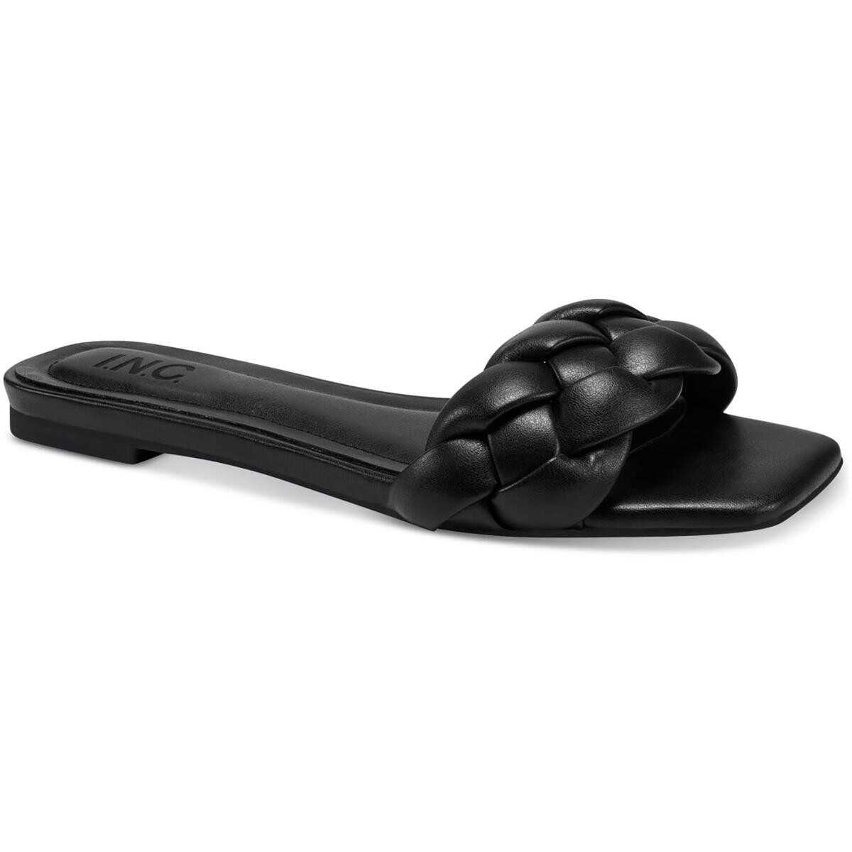 INC Womens Partee Faux Leather Slip On Braided Slide Sandals Shoes BHFO 0292