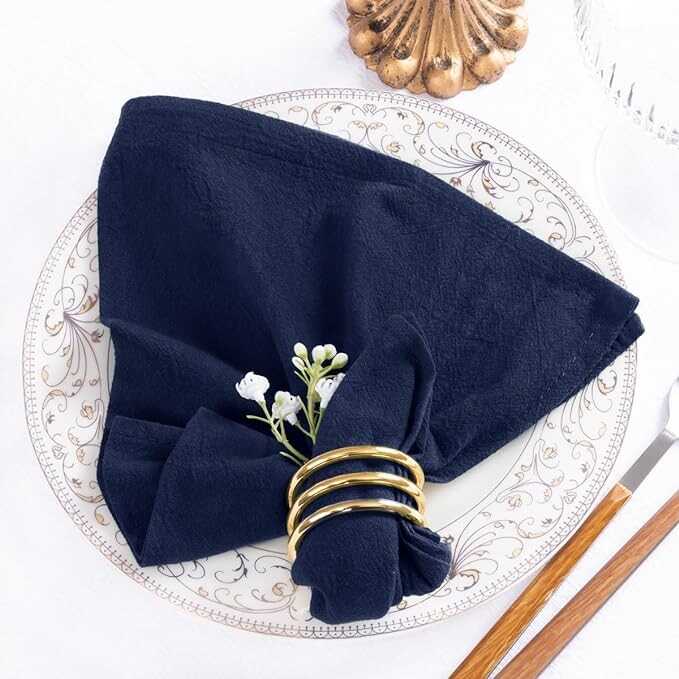 MLMW Thick Cotton Linen Napkins Set of 6 Soft Dinner Napkins Cloth 17"×17" Bulk Rustic Table Napkins for Wedding Party Easter Table Decoration, Navy