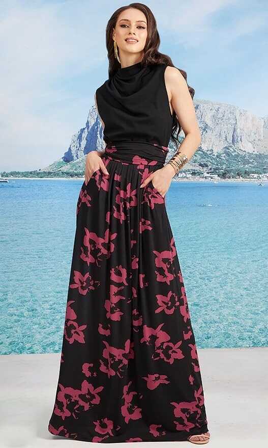 KOH KOH Womens Print Long Flowy Modest High Waist Floor Length Pockets Maxi Skirt