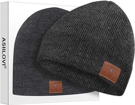 ASIILOVI Bluetooth Beanie, Double-Layer Wool Lining Bluetooth Hat Beanie for Men/Women/Teens/Family, 20hrs Playing, Gift Packaging for Christmas Stocking Stuffers Thanksgiving (001-Charcoal)