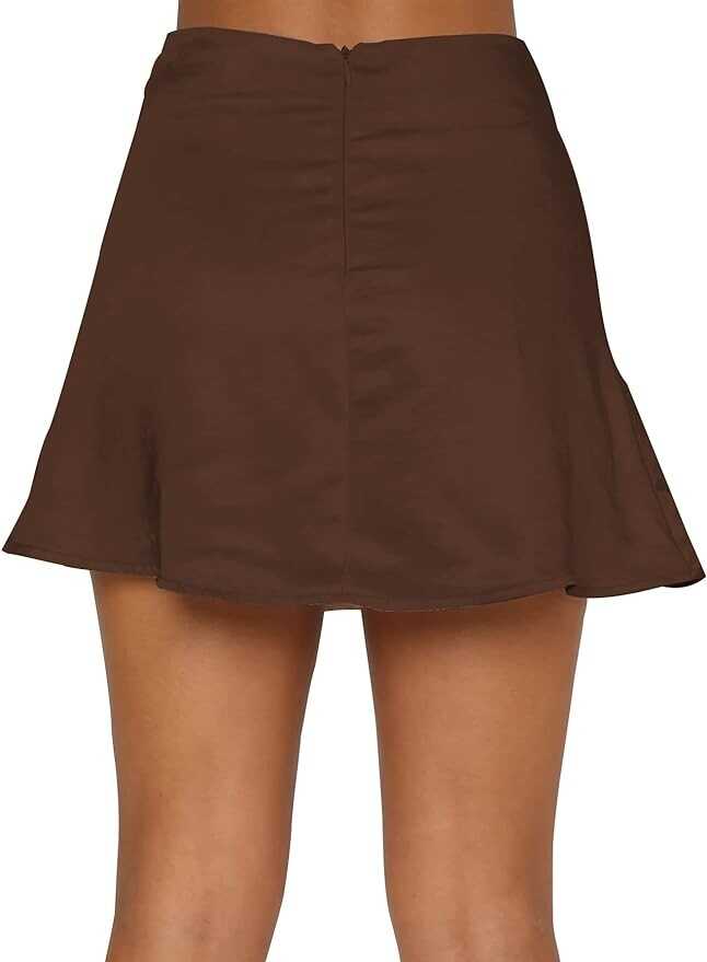 LYANER Women's Casual Floral Print Satin Silk High Waist Zipper Mini Short Skirt