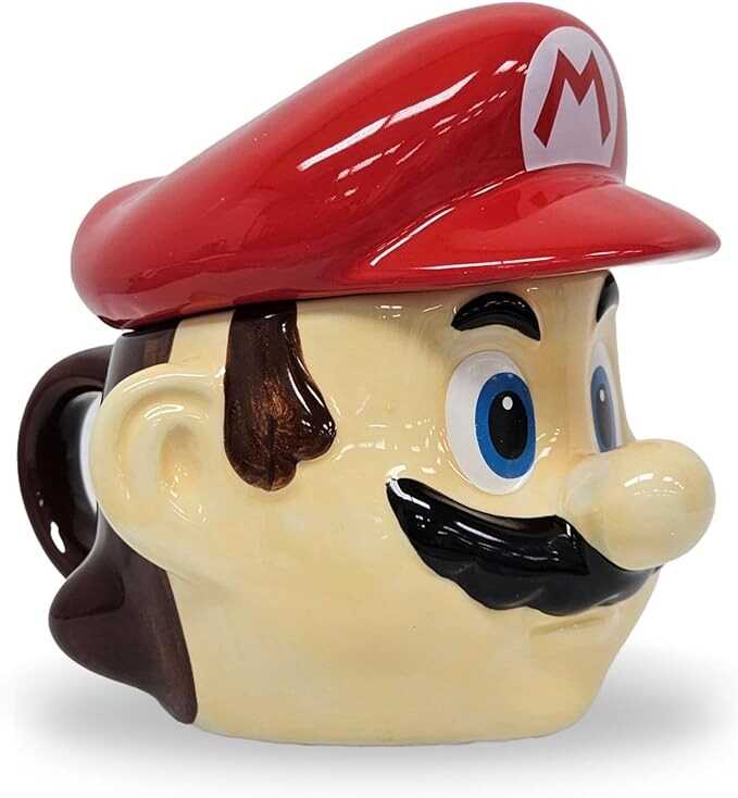 JVSupply Super Mario Ceramic Coffee Mug - Novelty Gift for Coffee Enthusiasts, Gamers, Fathers, for Cappuccino, Latte, Tea,14 Oz, Removable Cap