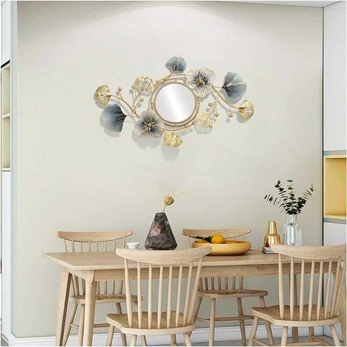 Hoernflk Metal Decorative Wall Mirrors for Living Room,Large Metal Wall Mirrors Ginkgo Leaf Wall Decor Mirror for Entrance Bedroom Living Room,83 * 48cm
