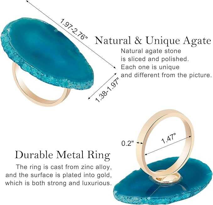 CozyTower Agate Napkin Rings Set of 4, Gold Napkin Holders for Cloth Napkins, Unique Wedding Decorations Napkin Ring Kitchen Accessories for Dinner Party (Blue Agate)