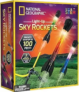 NATIONAL GEOGRAPHIC Air Rocket Toy – Ultimate LED Rocket Launcher for Kids, Stomp and Launch the Light Up, Air Powered, Foam Tipped Rockets up to 100 Feet