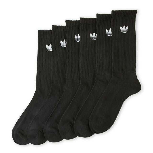 Adidas 6 Pair Pack Original Trefoil Athletic Moisture Wicking Crew Socks Black Large/8-12