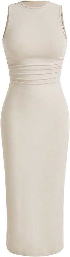 Verdusa Women's Crewneck Sleeveless High Waist Rib Knit Tank Long Bodycon Dress