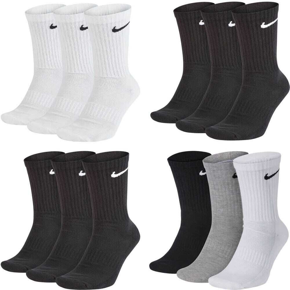 Nike Mens Womens 3 Pairs Everyday Crew Socks Lightweight Gym Training Socks