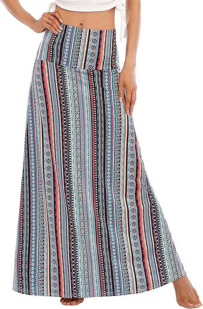 Zando Long Skirts for Women Trendy Dresses High Waisted Maxi Skirt Casual Workout Stretchy Flared Flower Skirt for Girls