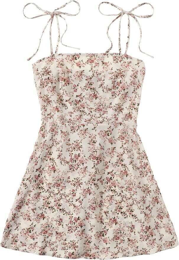 Floerns Women's Summer Floral Cherry Print A Line Short Cami Dress