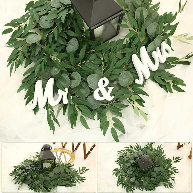 Trimgrace 1 Pack 5.9 Feet Artificial Eucalyptus Garland with Green Eucalyptus Leaves Vine for Wedding Backdrop Table Runner Centerpiece DIY Wreath Decor