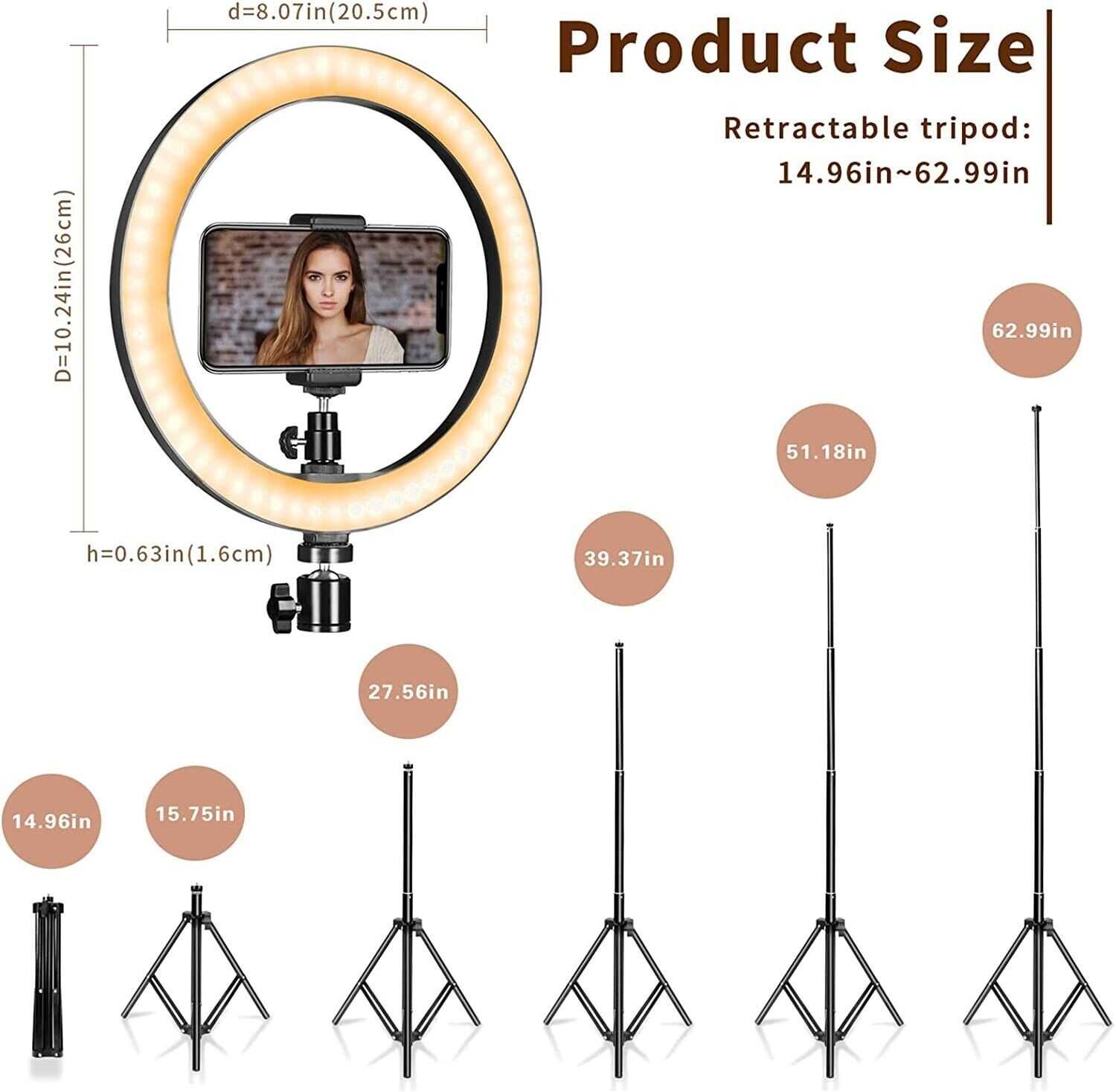 10" Selfie Ring Light with 67" Extended Tripod Stand, Phone Holder