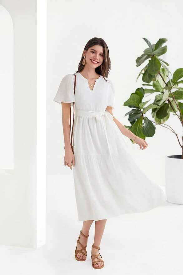 GRACE KARIN 2024 Women's Causal Summer A Line Dresses Flying Sleeves Maxi Ruffles Dress