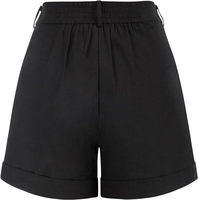 Belle Poque Women Summer Linen Shorts Elastic High Waisted Shorts with Pockets