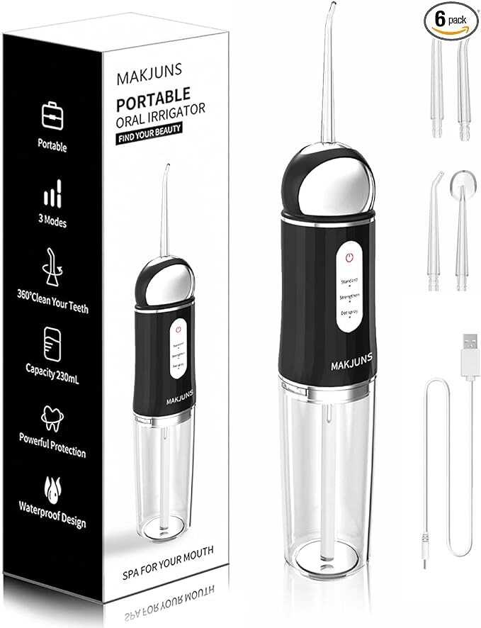 Water-Flosser-Cordless-Teeth-Cleaner MAKJUNS Water Dental Flosser with 3 Modes 4 Jets Rechargeable Dental Oral Irrigator for Home Travel (Premium Black)