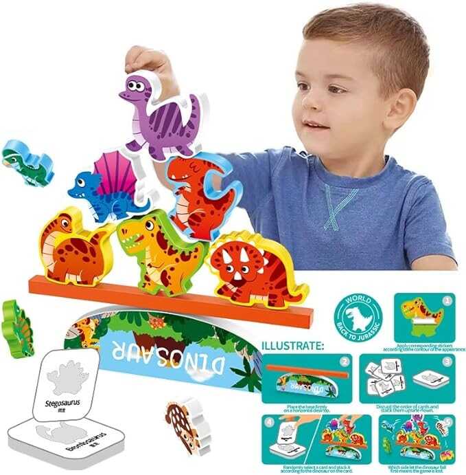 JAQI Stacking Game Dinosaur Balance Toys Montessori Toddlers Learning Alphabet Word Christmas Birthday Gifts Toys for Boys Kids Girls