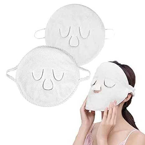 BLACKCROWN 3 Holes Towel Mask Reusable Face Towel Mask Cold Hot Compress Facial Steamer Moisturizing Beauty Skin Care Spa Towels for Facial Steamer Mask for Women Girls(B+C)