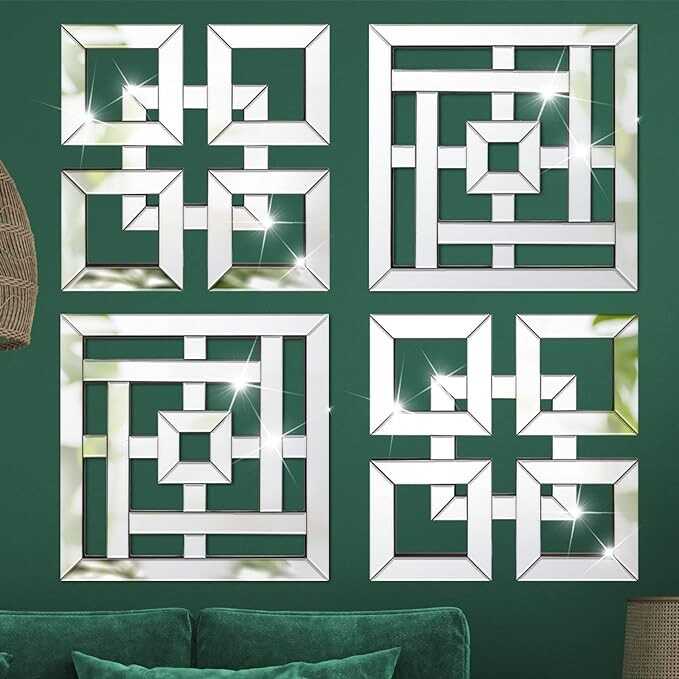 Geelin 4 Pcs Silver Mirror Wall Decor for Living Room, 1.2 Inch Thick Square Mirrored Wall Decor 12 x 12 Inch Decorative Mirrors for Wall Decor DIY Modern Art Wall Mounted Mirrors for Home Bedroom