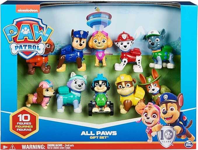 Paw Patrol, 10th Anniversary, All Paws On Deck Toy Figures Gift Pack with 10 Collectible Action Figures, Kids Toys for Ages 3 and Up