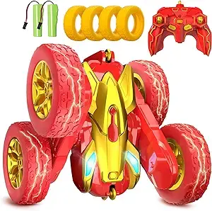 Terucle Remote Control Car, 2024 New RC Cars Stunt RC Car Toys for Ages 5-7 Double-Sided 360° Rotating with Headlights 4WD Kid Toys for Boys Girls Birthday Gifts (Red)